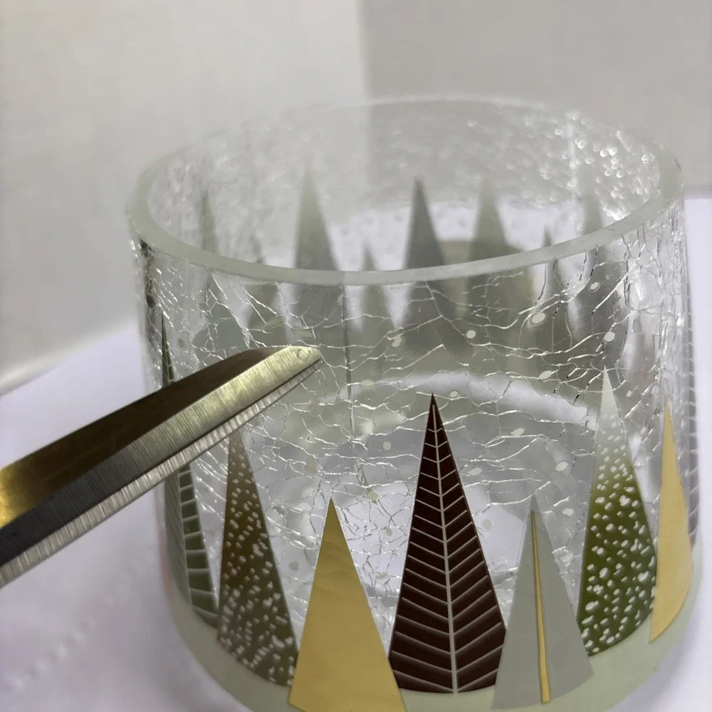 Two‎ YANKEE CANDLE Hand-Painted Shade Topper Holiday Crackle Christmas Trees